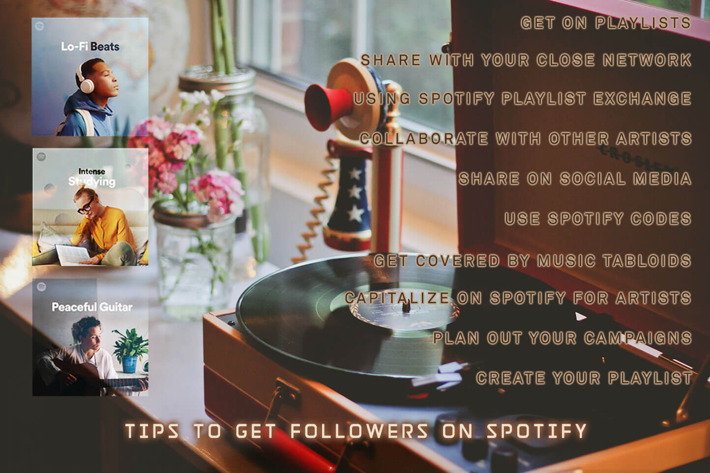 vinyl disc-with-tips-to-Get-Followers-on-Spotify